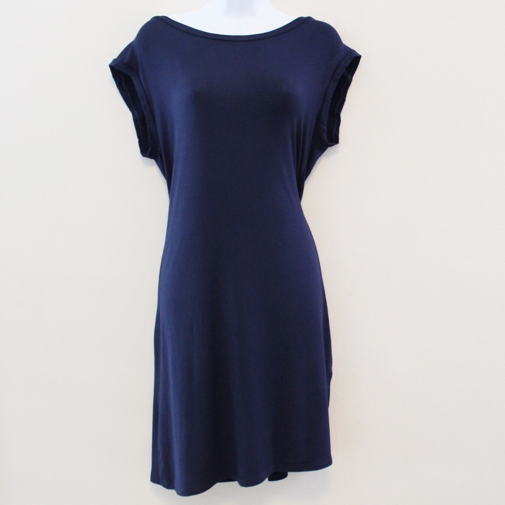 Primesa Navy Dress with Long Keyhole Back Small